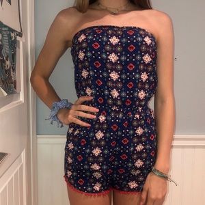 blue elephant strapless romper